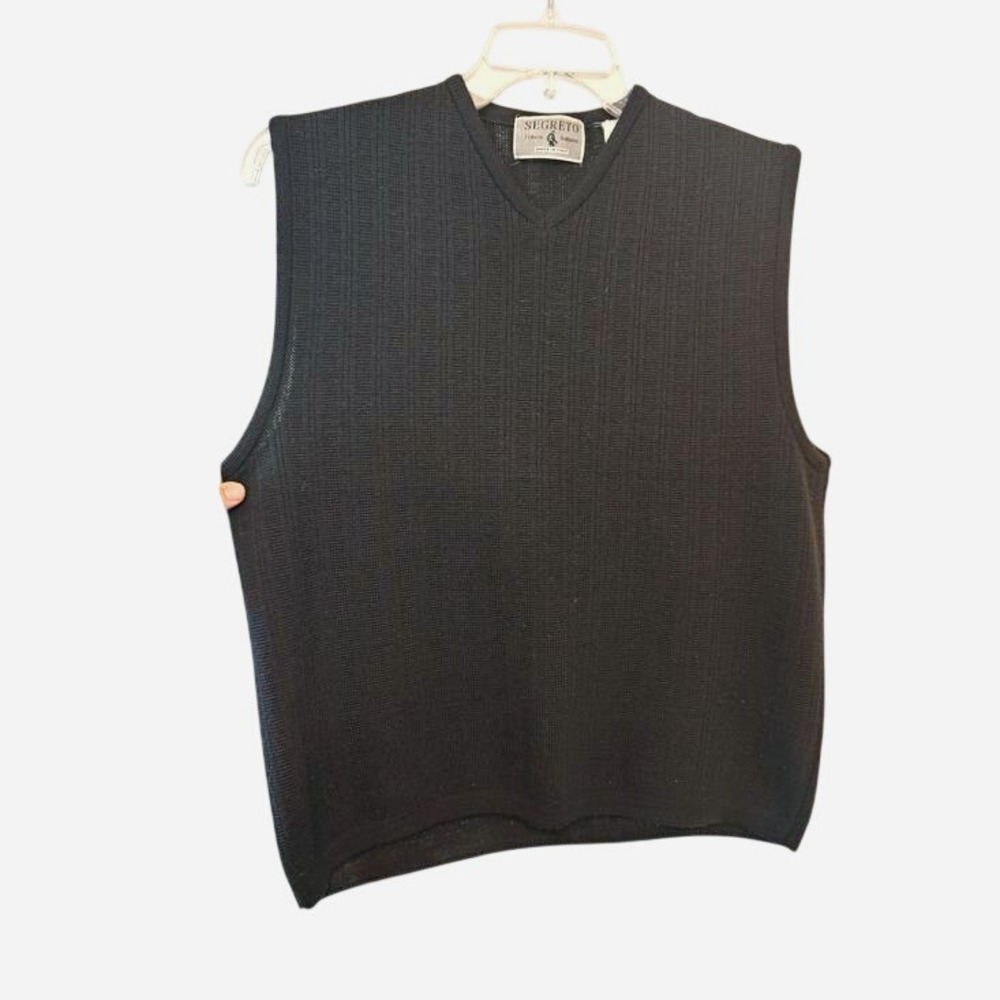 Vintage Merino Wool Segreto Sweater Vest Mens M Black V-Neck Made In Italy
